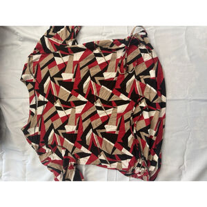 Blouse Womens Regular Red Black Geometric Long Sleeve Tunic Drawstring